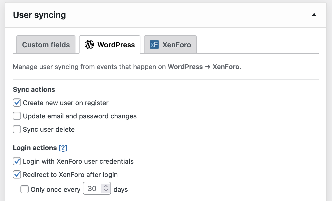 Login to XenForo from the WordPress admin screen