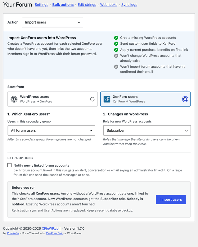 Bulk Actions in XFtoWP
