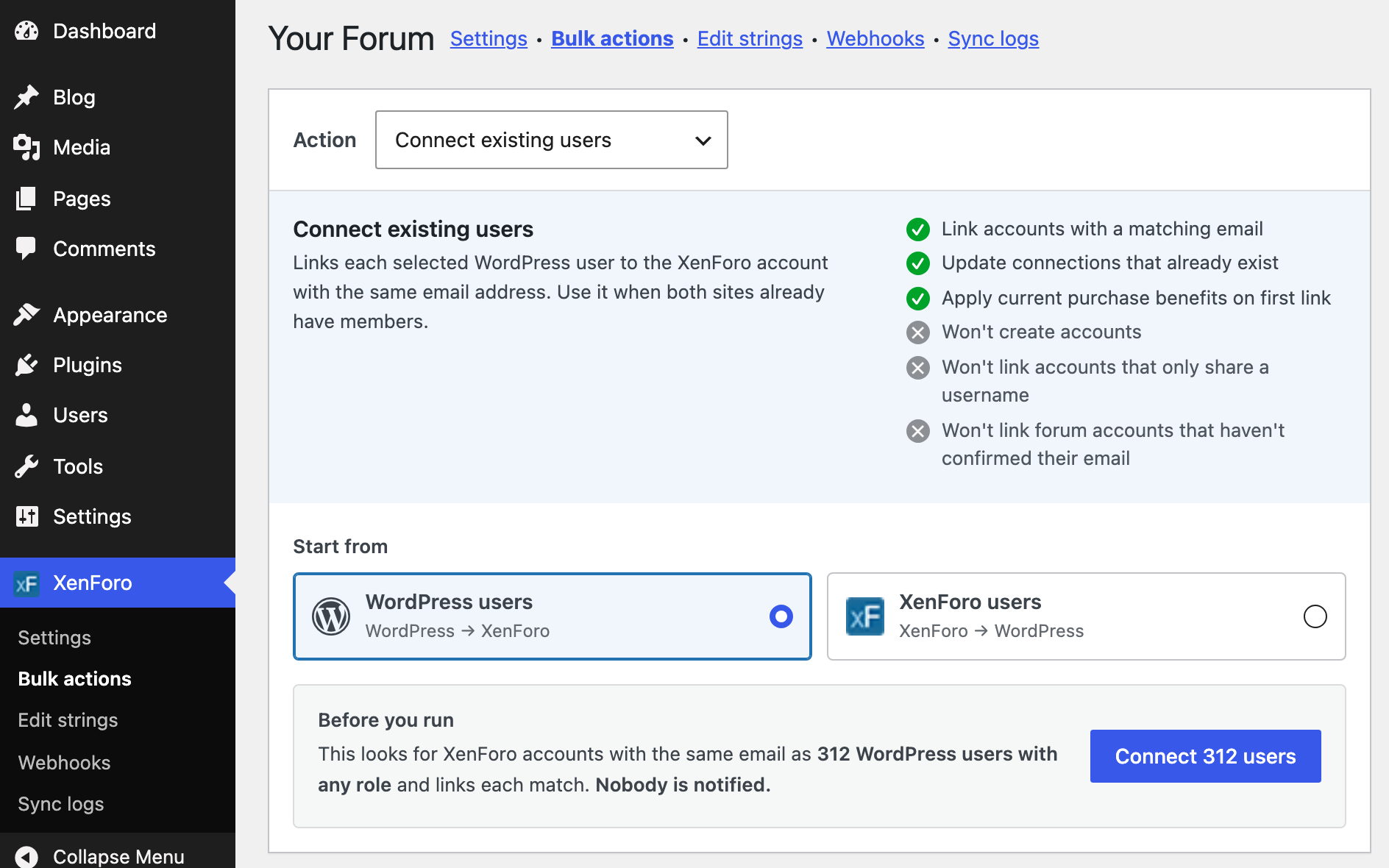 Connect existing users by email
