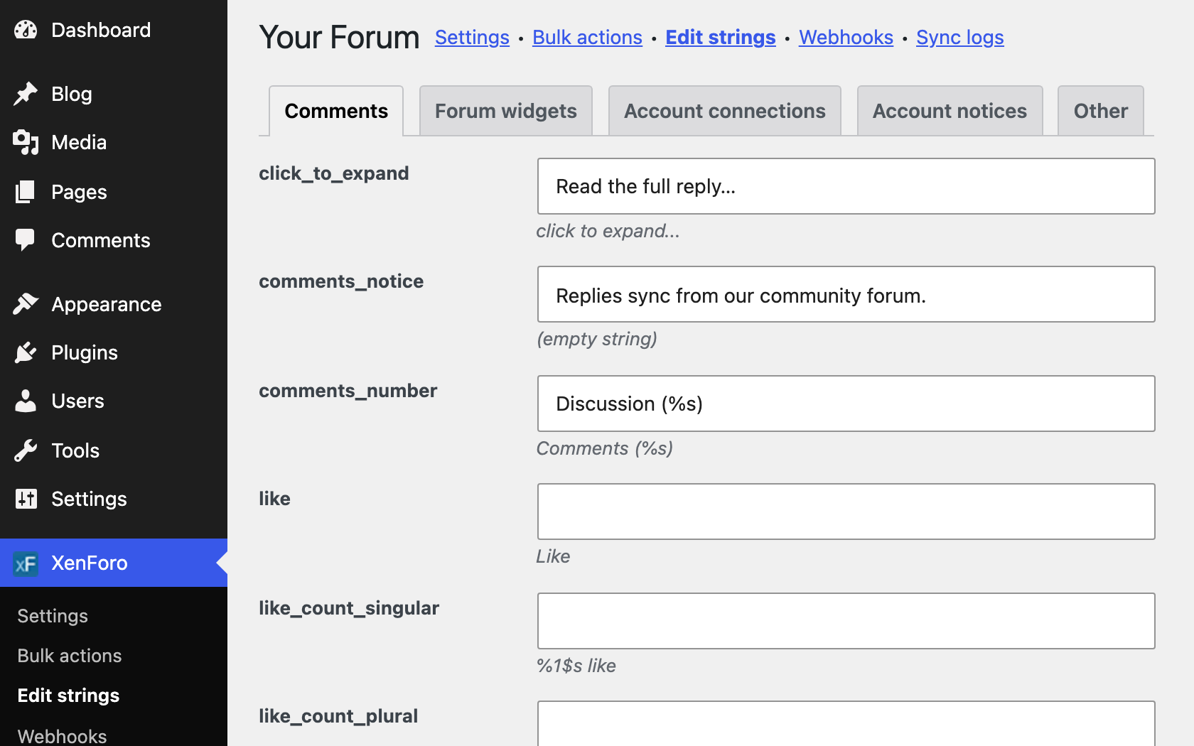 Strings Manager in XFtoWP
