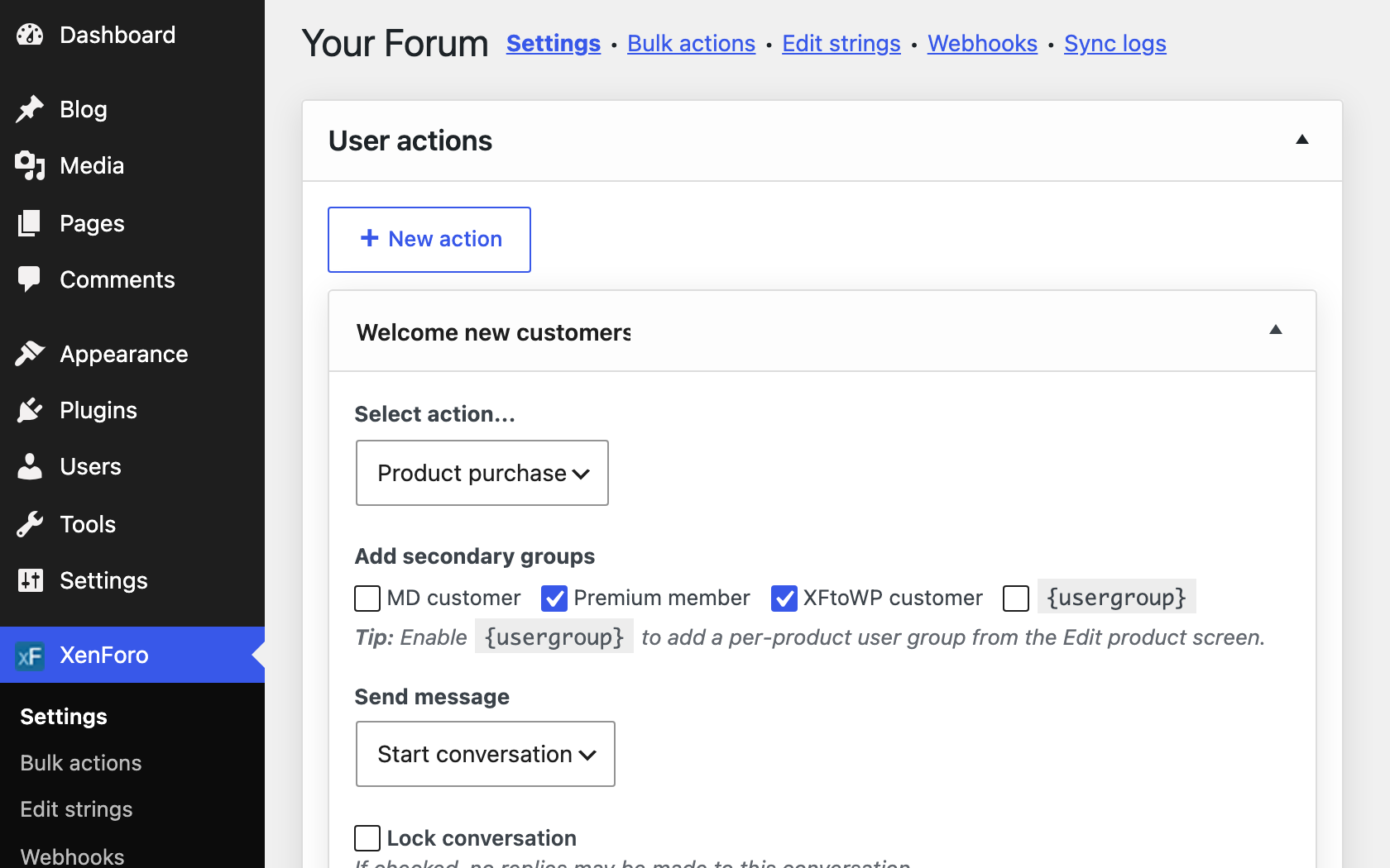 User syncing in XFtoWP