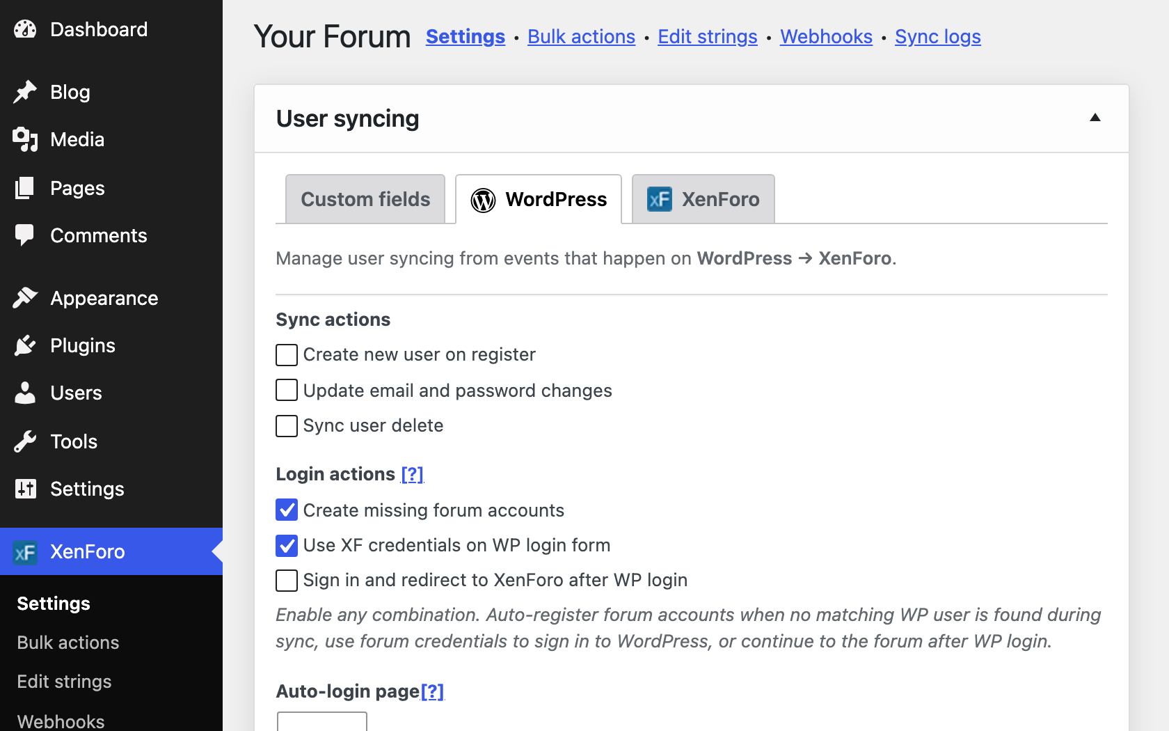 Forum logins on the WordPress login form